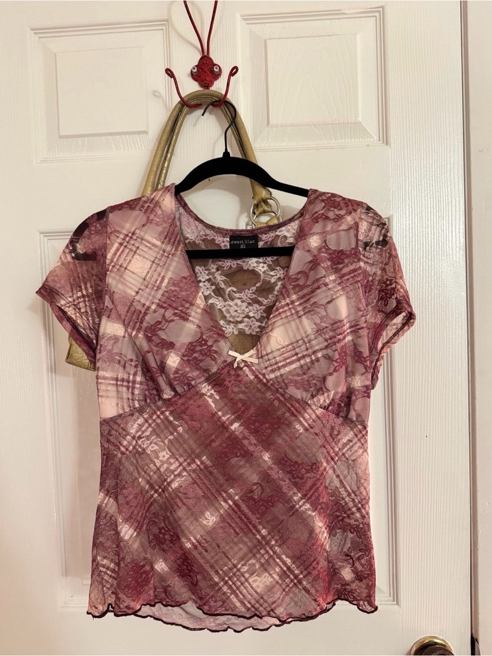 Sweet Lilac Lace-Overlay Top in Dusty Rose